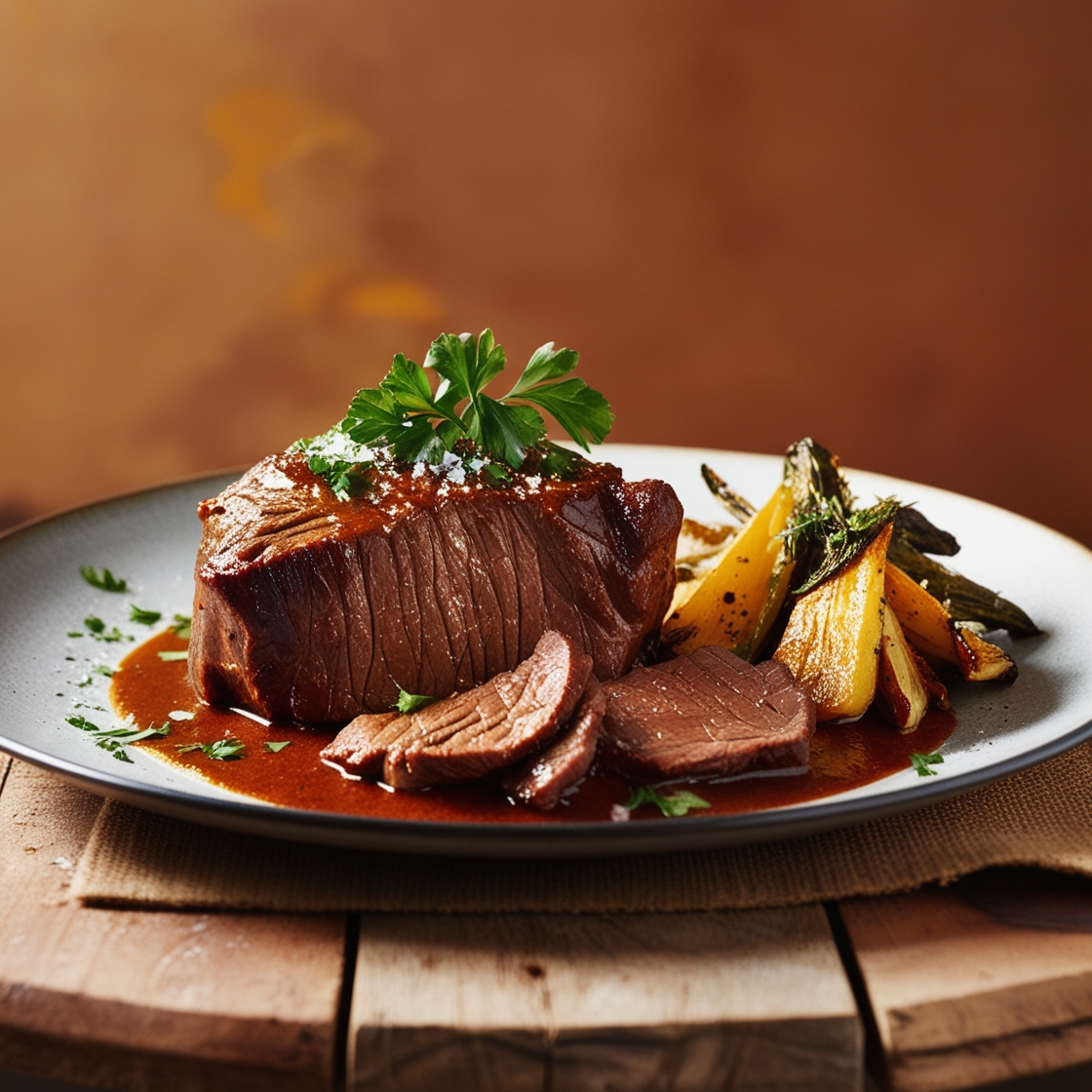 a plate of meat and vegetables
