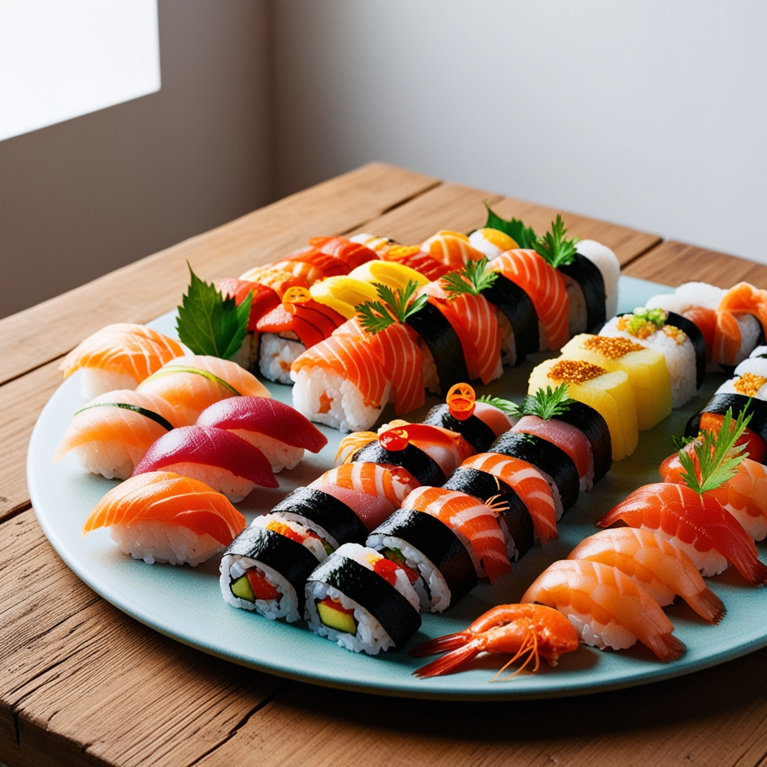 a plate of sushi on a table