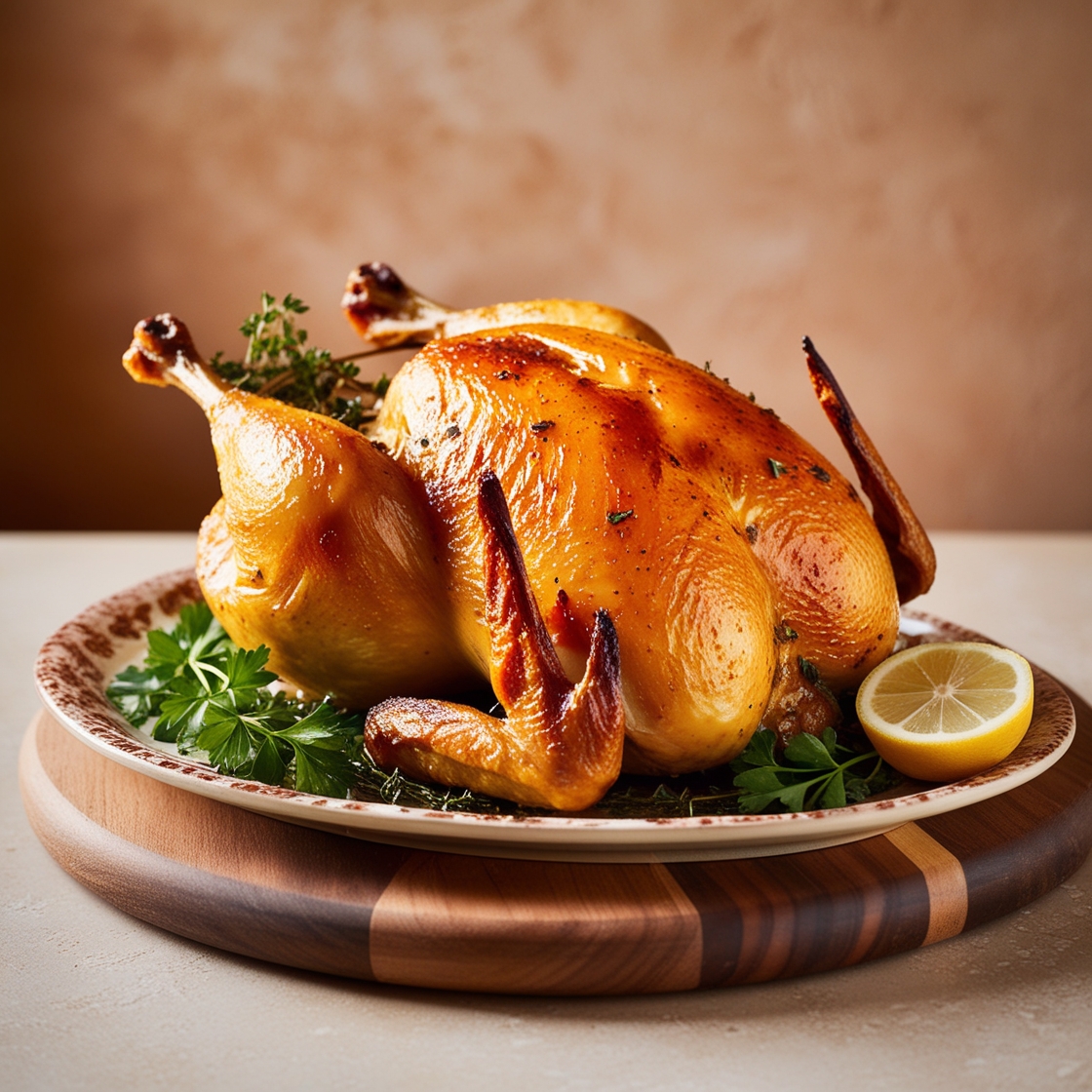 a whole roasted chicken on a plate